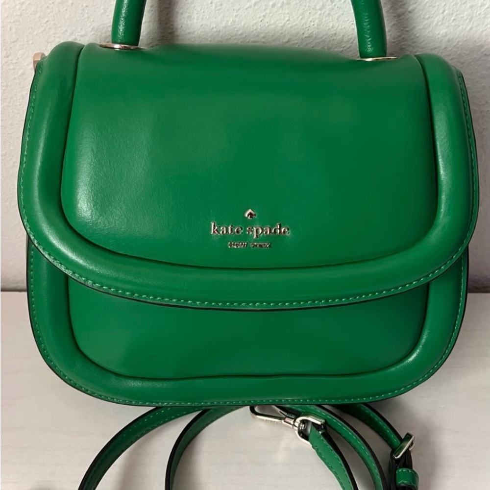 🟢NWT Kate Spade NY Puffy Smooth Leather Mini Crossbody Satchel: "Green Bean" 🟢 - Picture 5 of 14